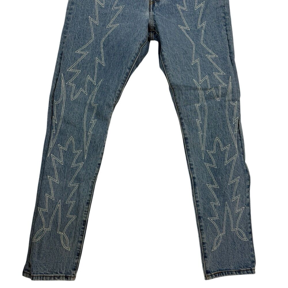 Levis 501 Del Norte Slim Jeans Women Size 28 Blue Embroidered Button Fly Flame - Picture 2 of 16